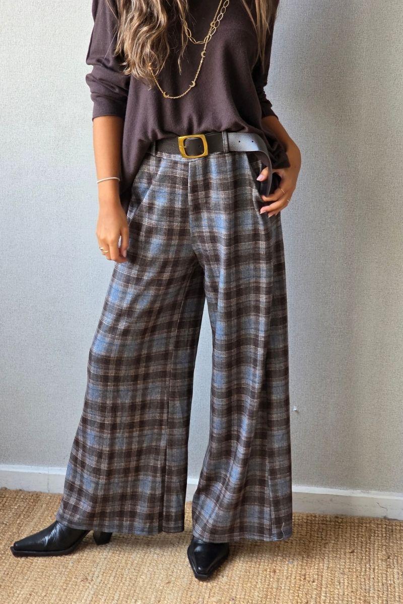 Pantalón de cuadros pequeños azul jean