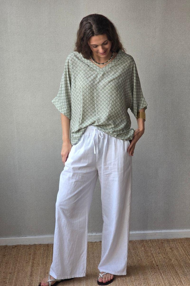 Pantalón tipo lino blanco