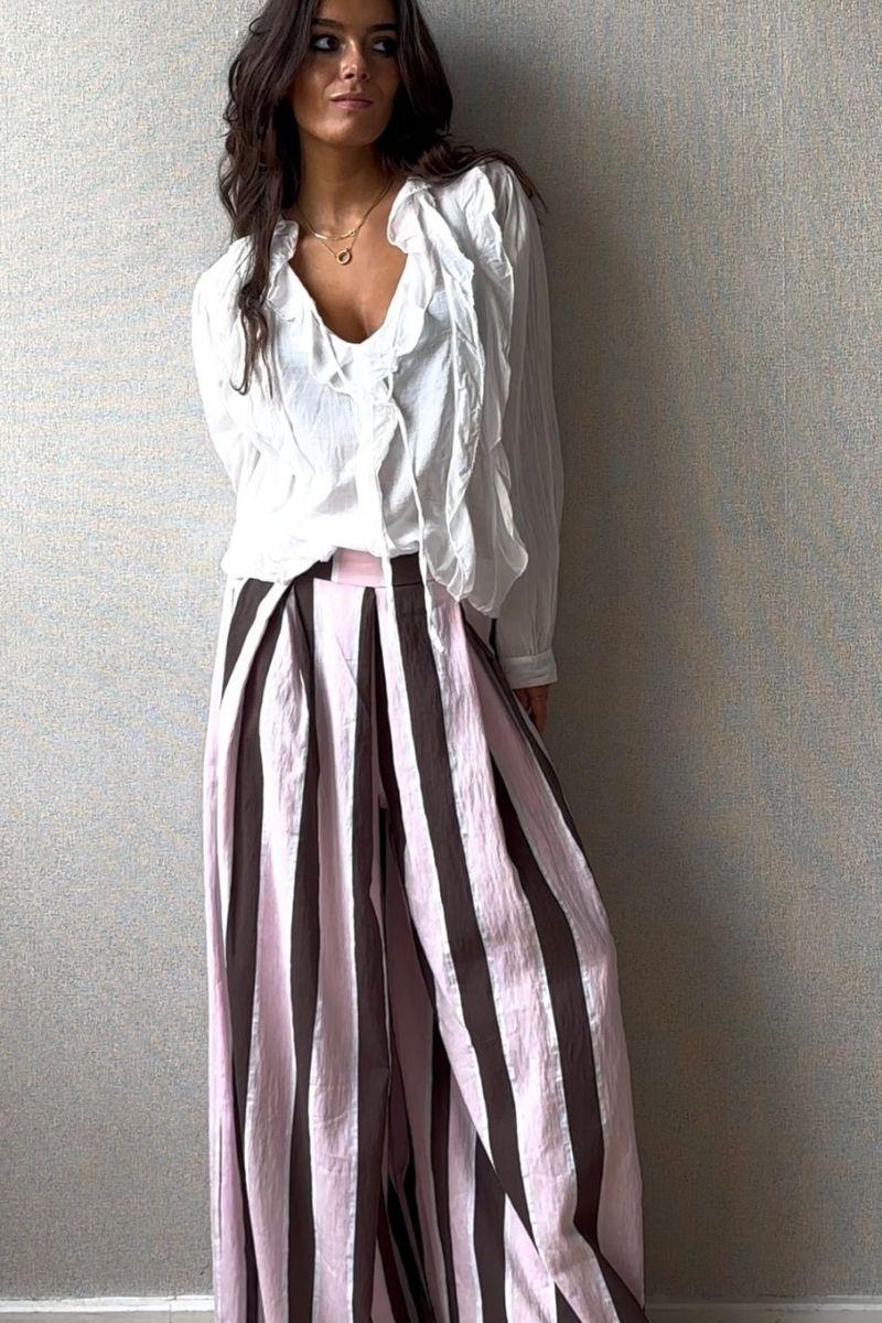 Pantalón de rayas palazzo rosa