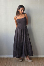 Vestido de tirantes guipur marrón