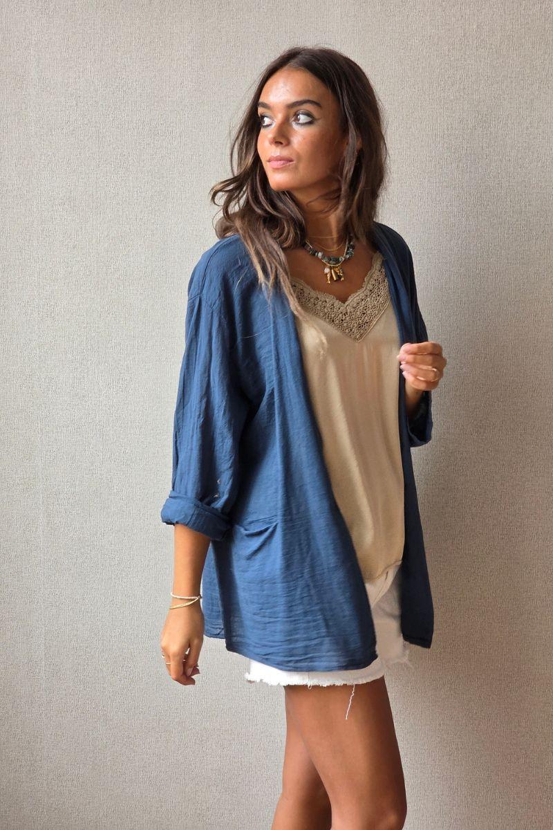 Kimono tipo lino azul marino