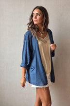 Kimono tipo lino azul marino