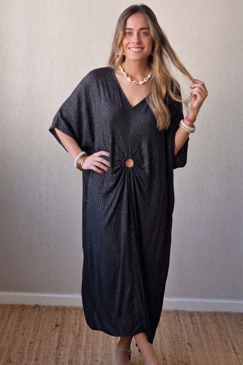 Vestido negro con detalles plata lurex