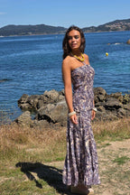 Vestido palabra de honor beige