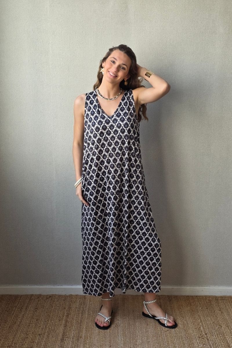 Vestido estampado de fuego negro