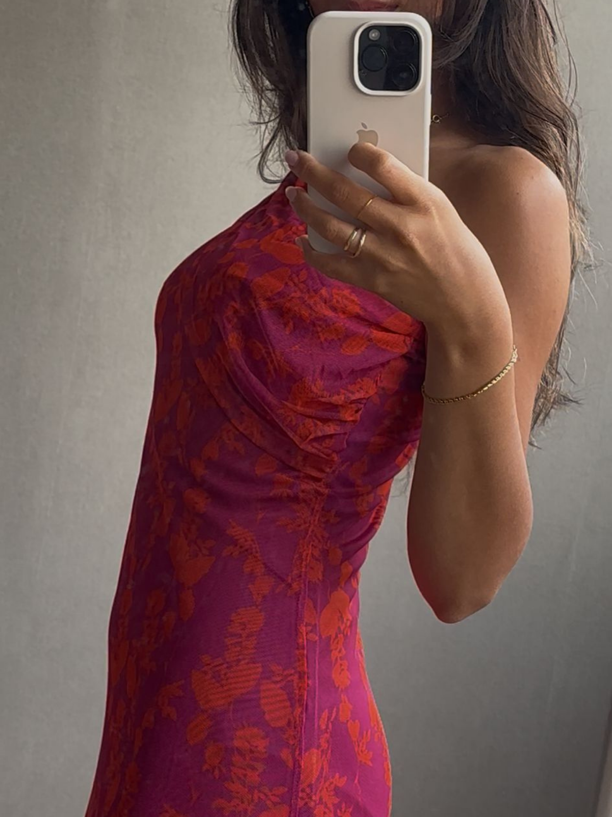 Vestido Estampado Flores Hombro Descubierto Naranja