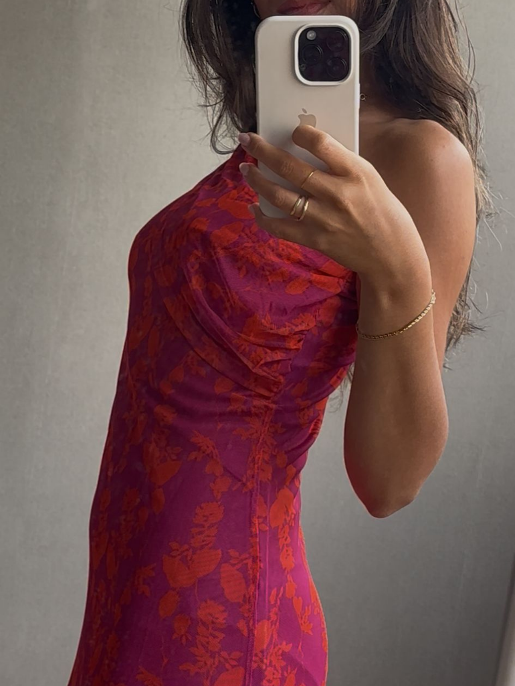 Vestido Estampado Flores Hombro Descubierto Naranja