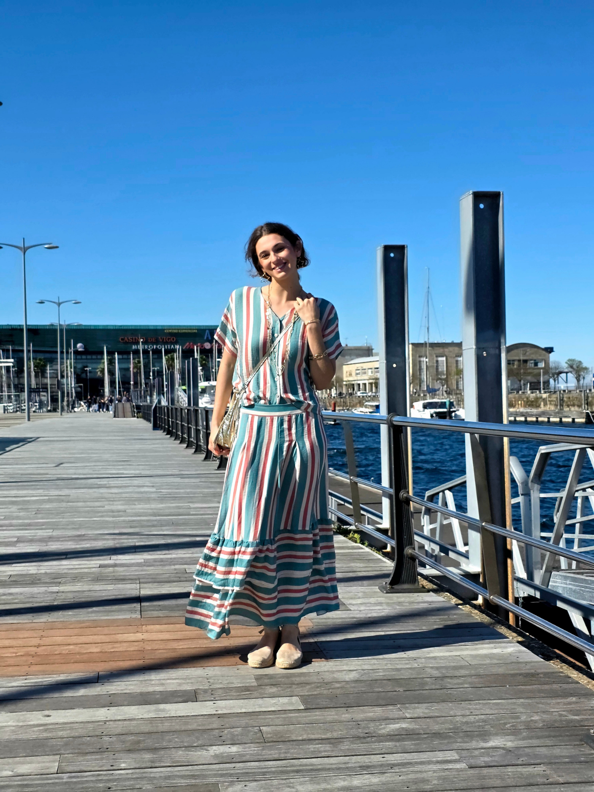 Falda Rayas Verde Bonito con Volantes