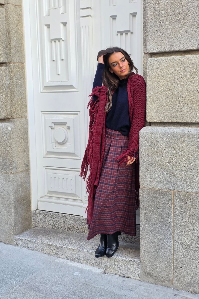 Falda tablas de cuadros granate