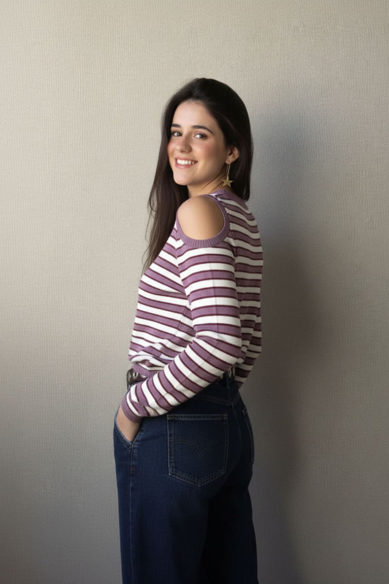 Jersey de rayas sin hombros lila