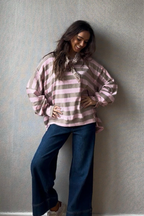 Jersey Oversize Rayas Camel y Rosa - Estilo Casual Moderno