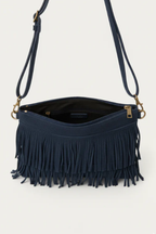 Bolso sobre de ante con flecos verde azul marino