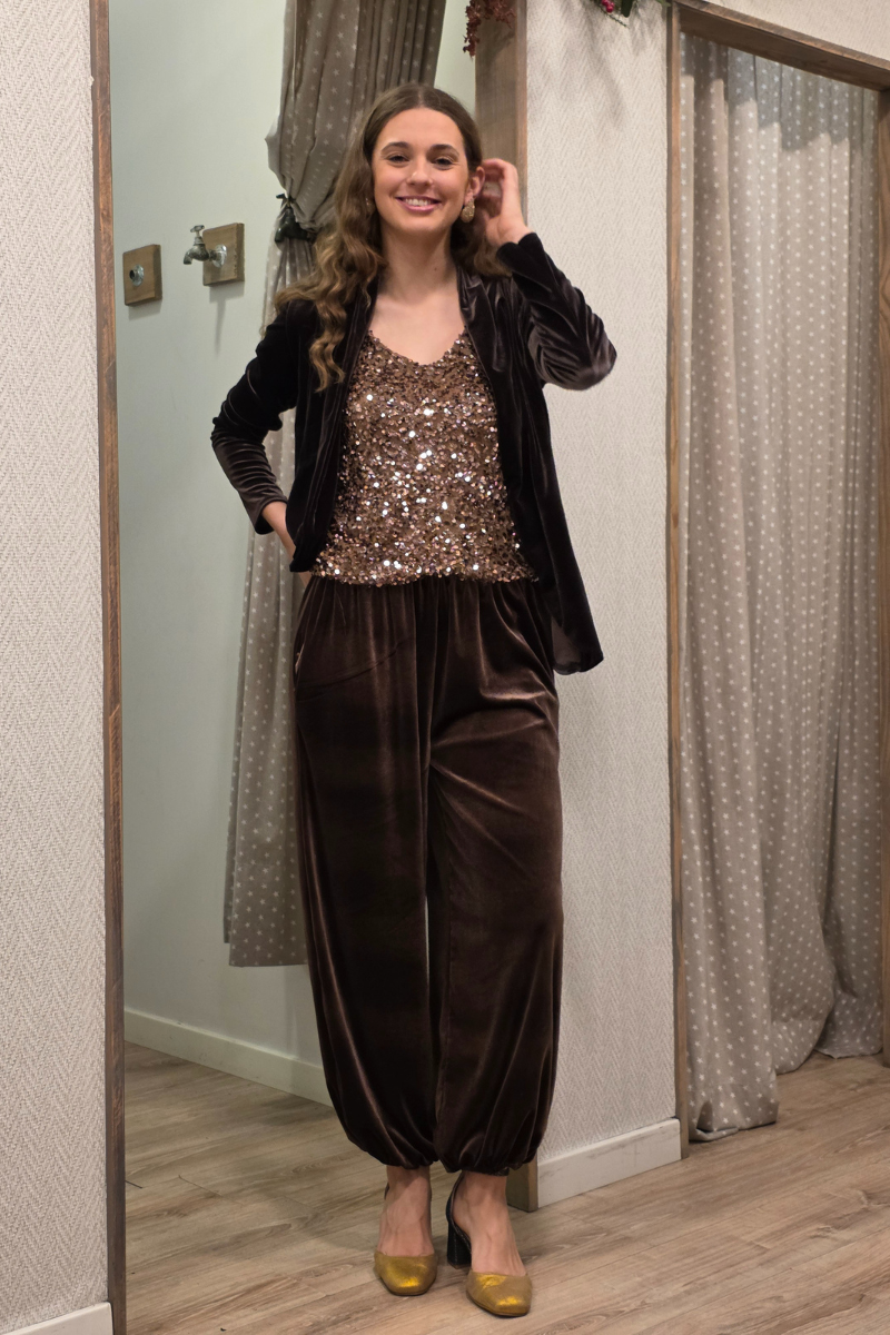 Pantalón bombacho de terciopelo marrón