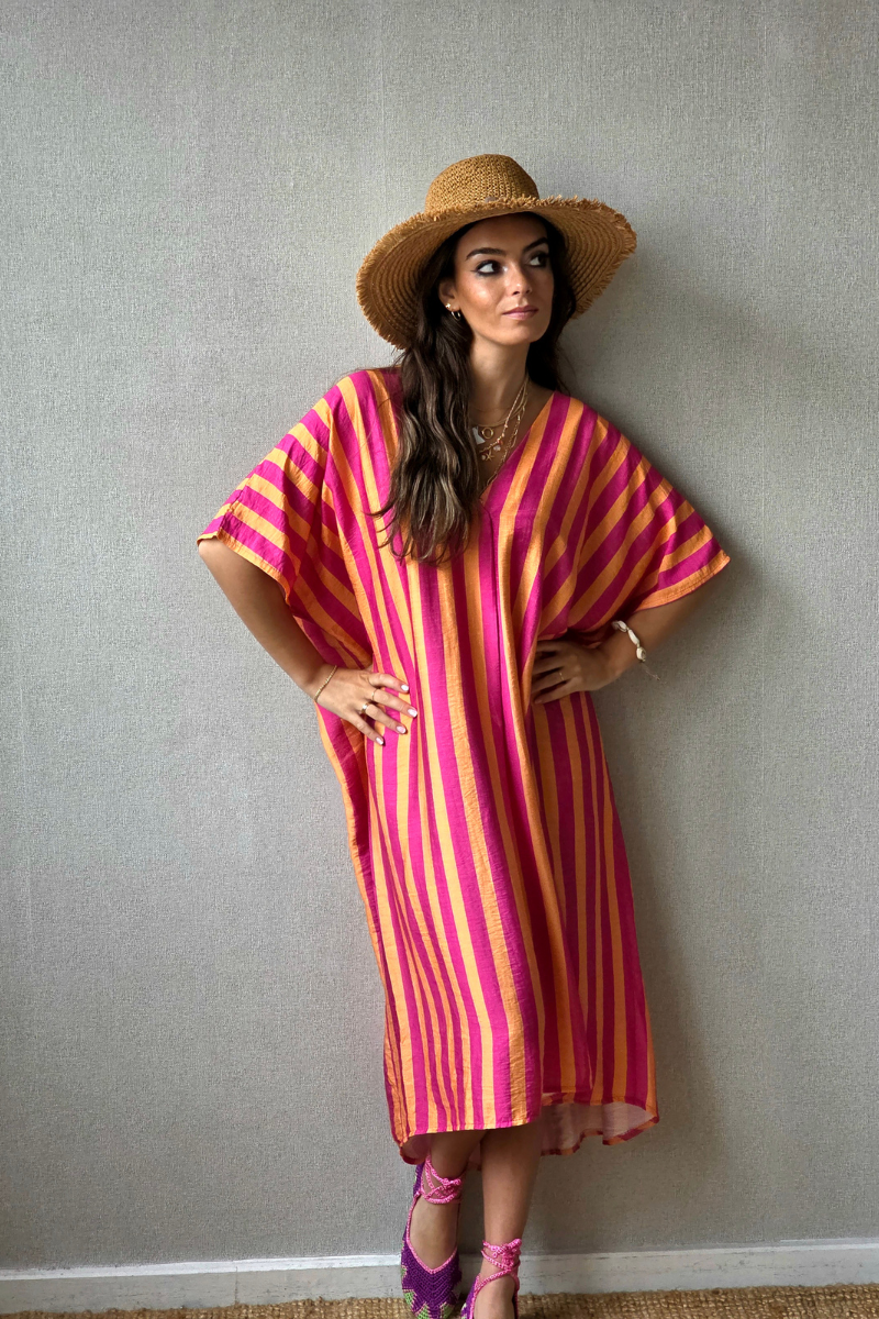 Vestido rayas tipo kurta fucsia