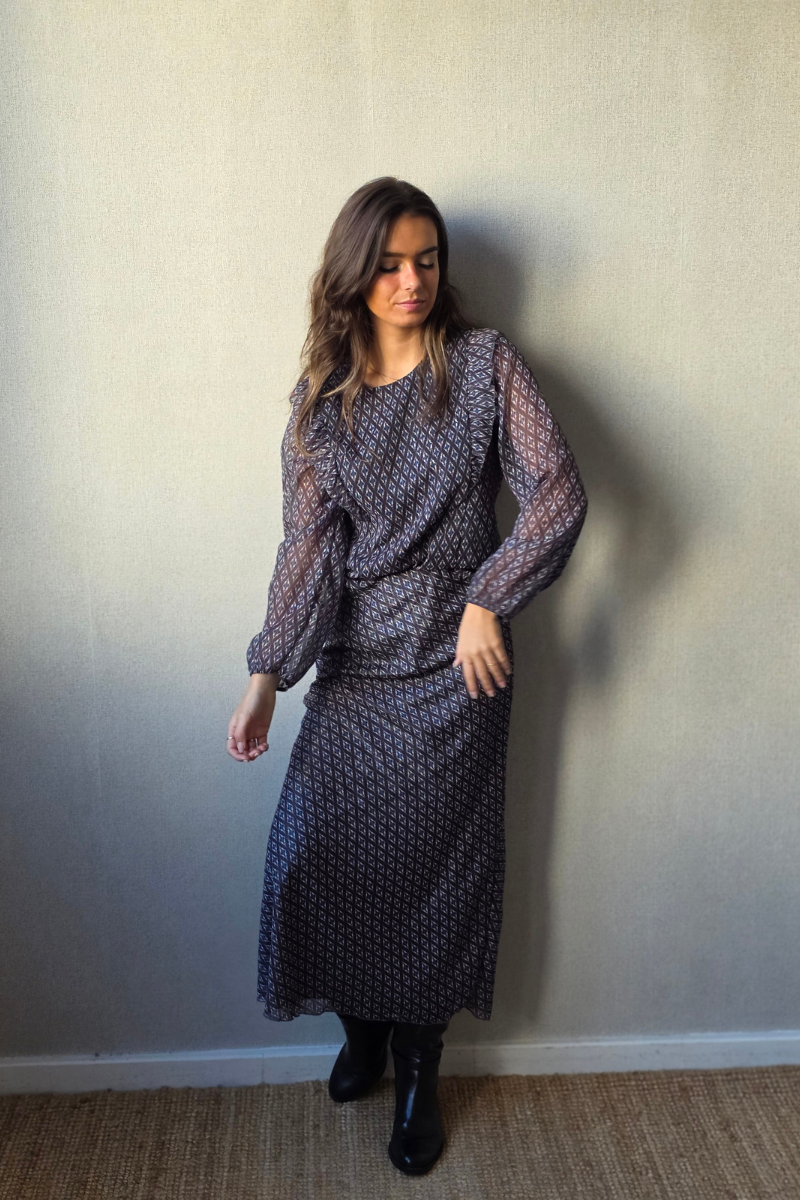 Falda larga estampada rombos gris