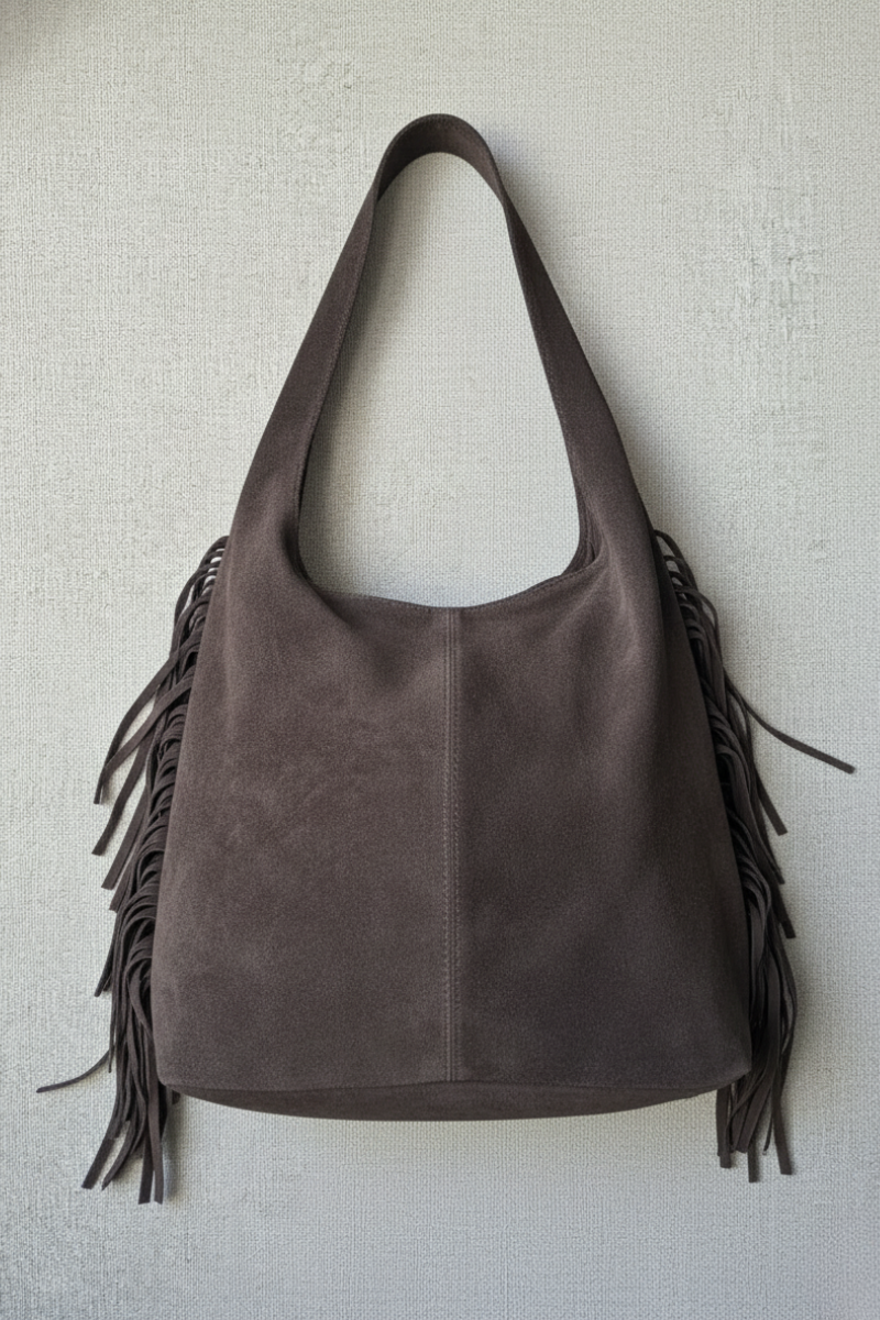 Bolso de piel con flecos marrón