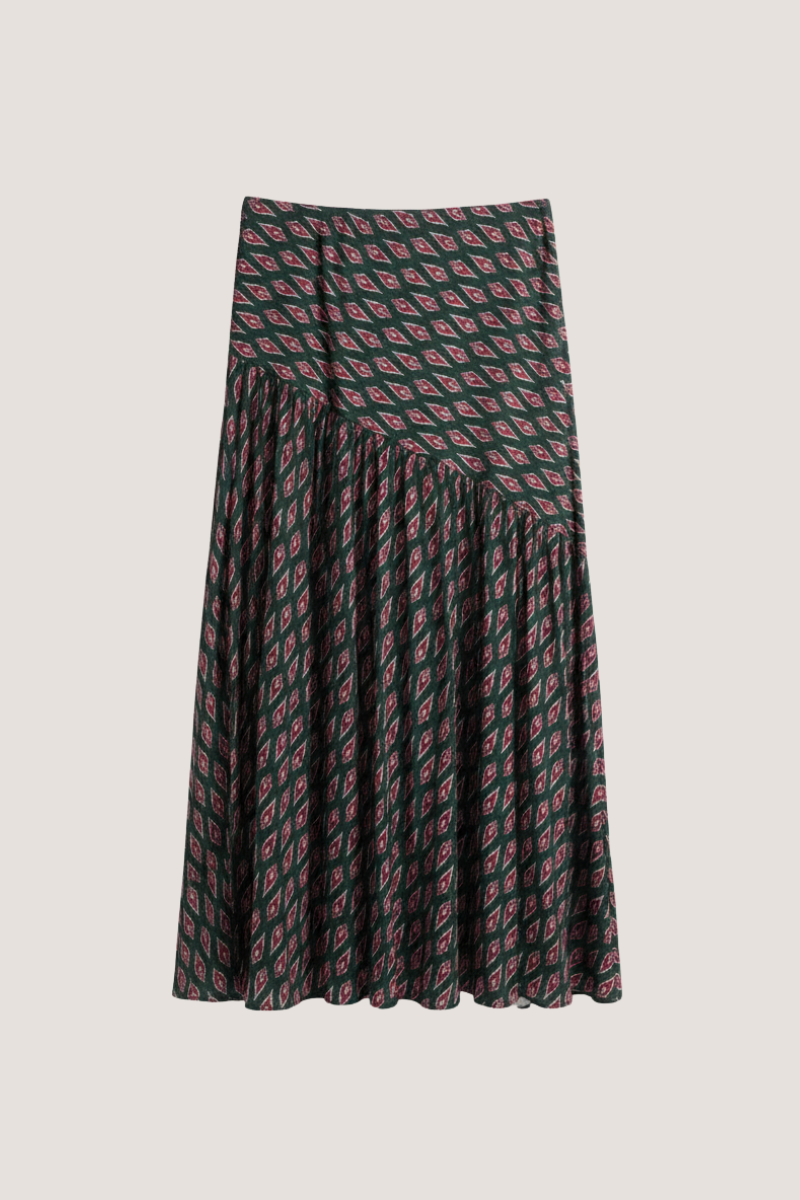 Falda larga con estampada verde botella