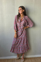 Vestido Mangas Abullonadas Estampado Rosa