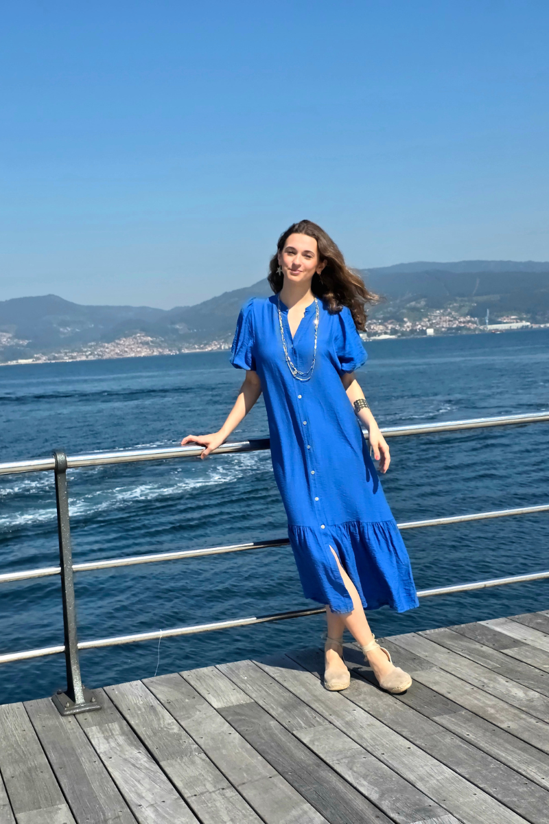 Vestido Manga Globo Azulón