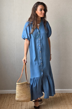 Vestido Manga Globo Azul Jeans Oscuro