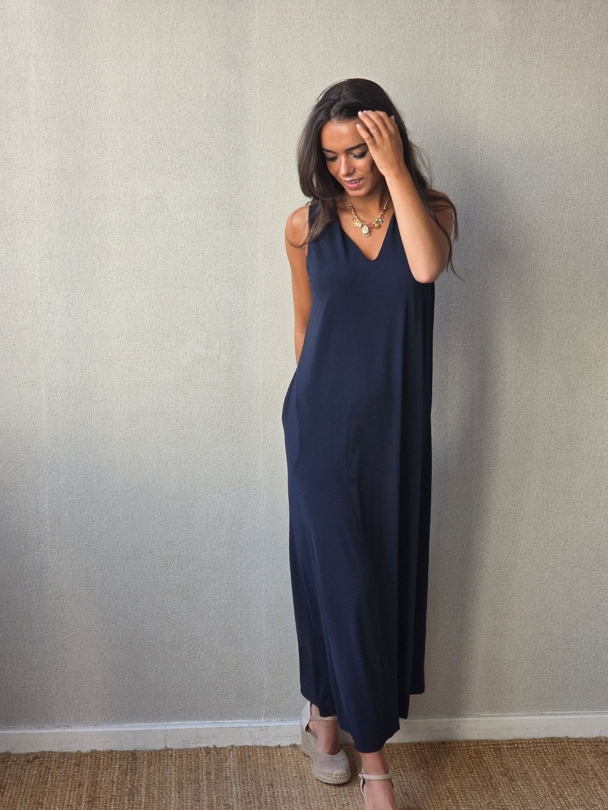 Vestido Asas Con Bolsillos Marino