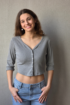 Camiseta Abotonada Corta de Algodón - Gris