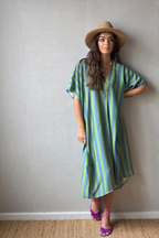 Vestido rayas tipo kurta verde