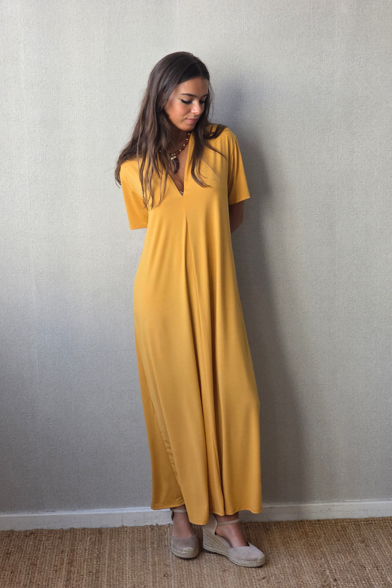 Vestido Asas con Bolsillos Mostaza