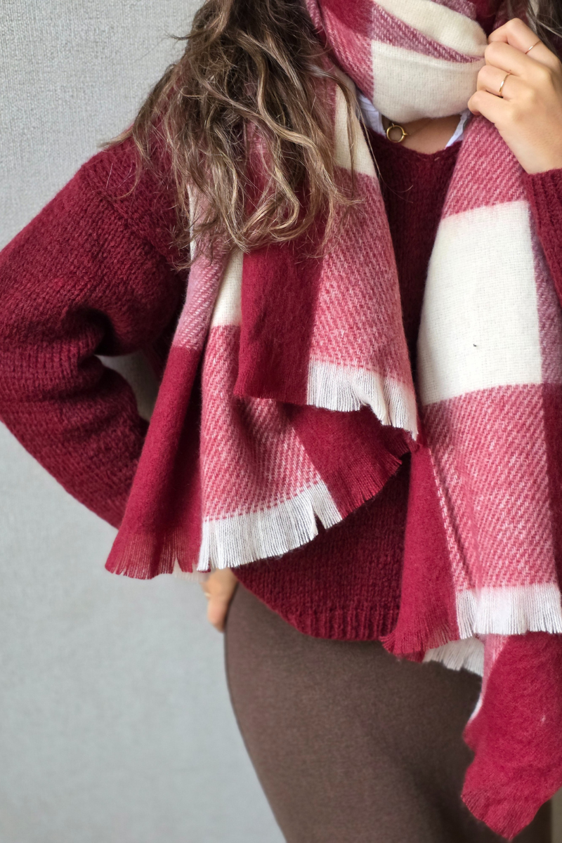 Bufanda de cuadros grandes Mariola granate