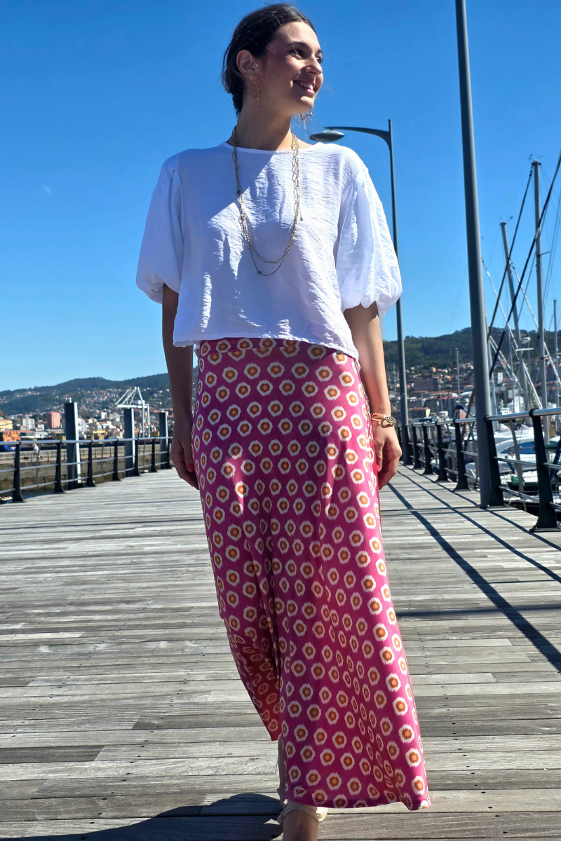 Falda Larga Estampado Célula Fucsia