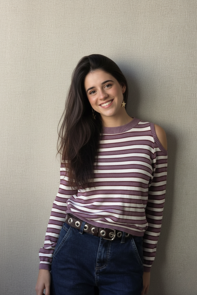 Jersey de rayas sin hombros lila