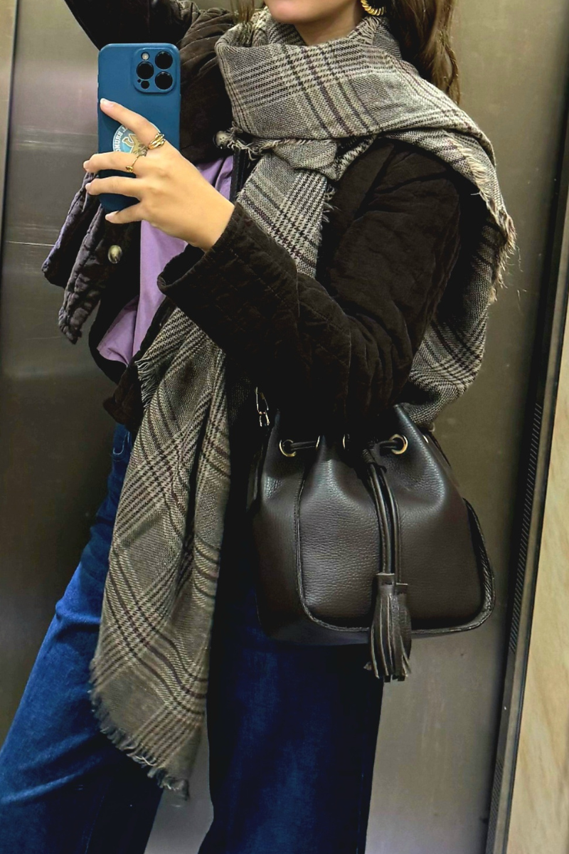 Bolso bombonera de piel chocolate