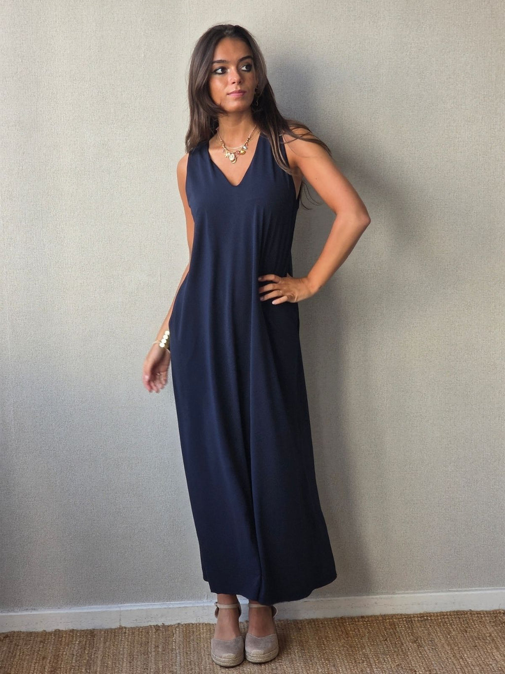 Vestido Asas Con Bolsillos Marino