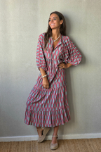 Vestido Mangas Abullonadas Estampado Rosa