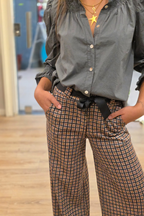 Pantalón palazzo cuadro pequeño camel