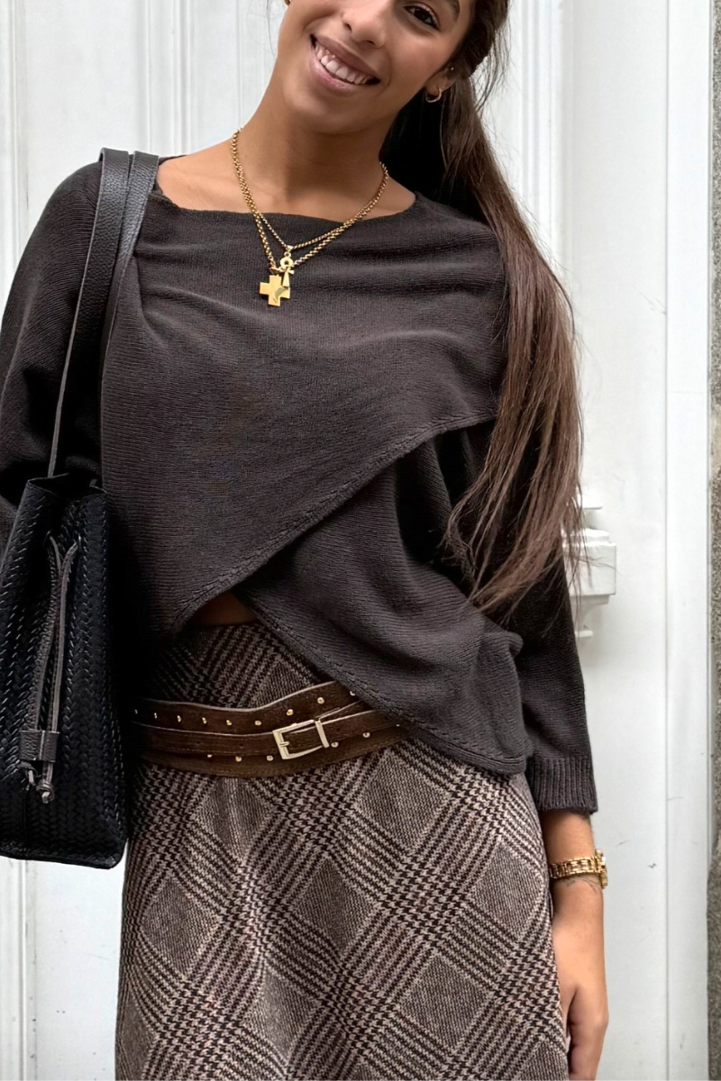 Jersey cruzado manga japonesa Sakura marrón