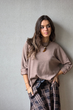 Jersey básico de brillos camel