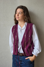 Chaleco micro pana con lentejuelas berenjena