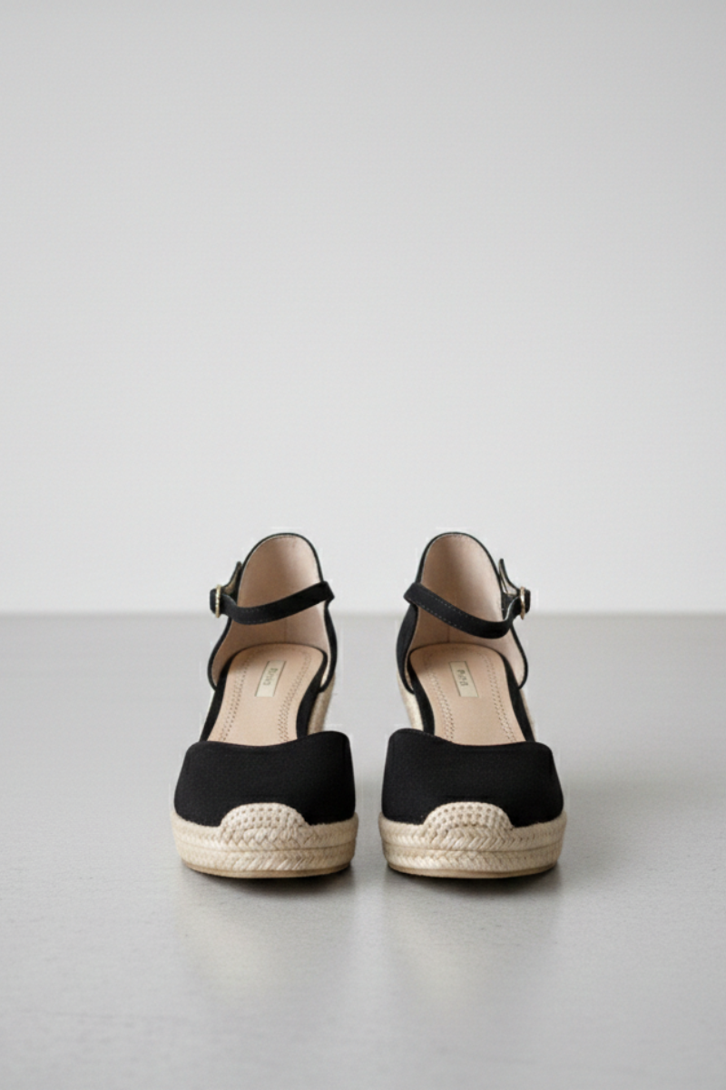 Alpargata Valenciana Cuña Negro - Plataforma Yute 8cm