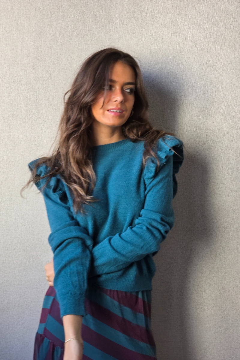 Jersey volante en el hombro Jacinta azul petróleo