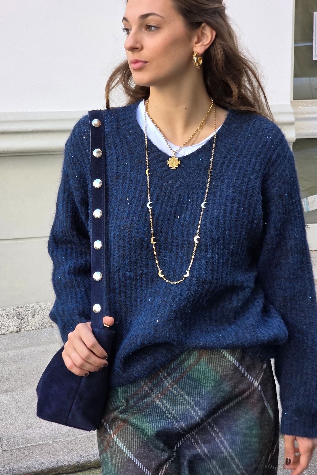 Jersey Olivia de punto con brillos azul marino