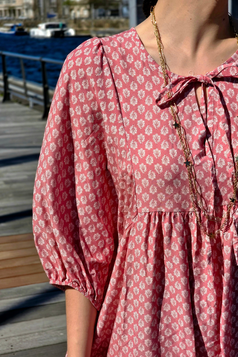 Vestido Largo Flores M. Globo Rosa