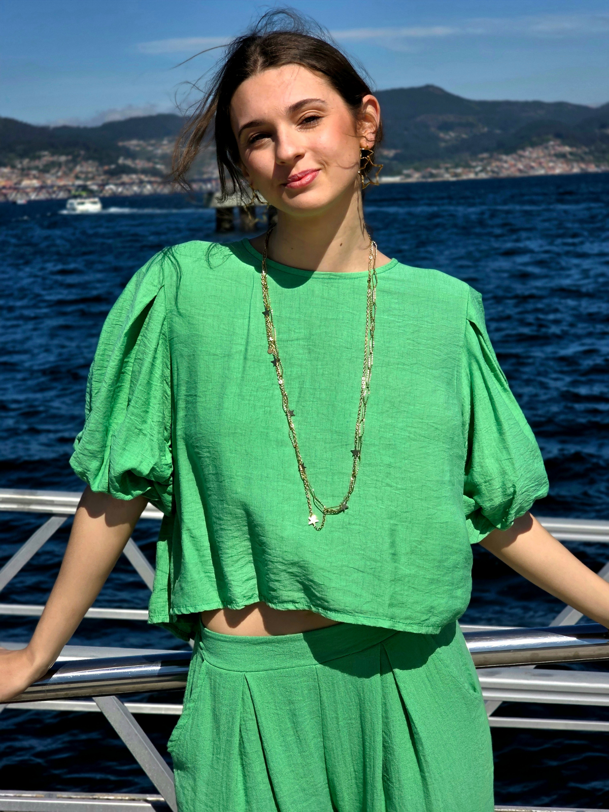 Blusa Manga Globo Verde