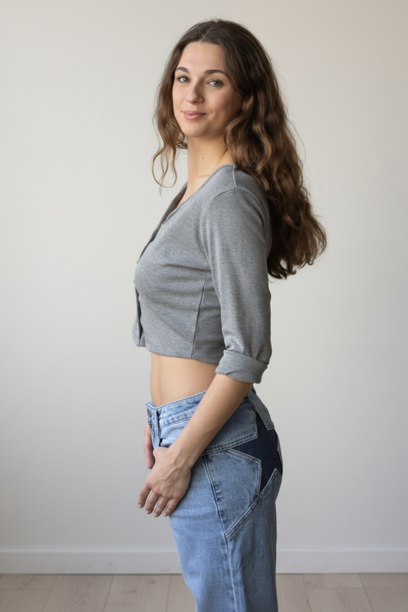 Camiseta Abotonada Corta de Algodón - Gris