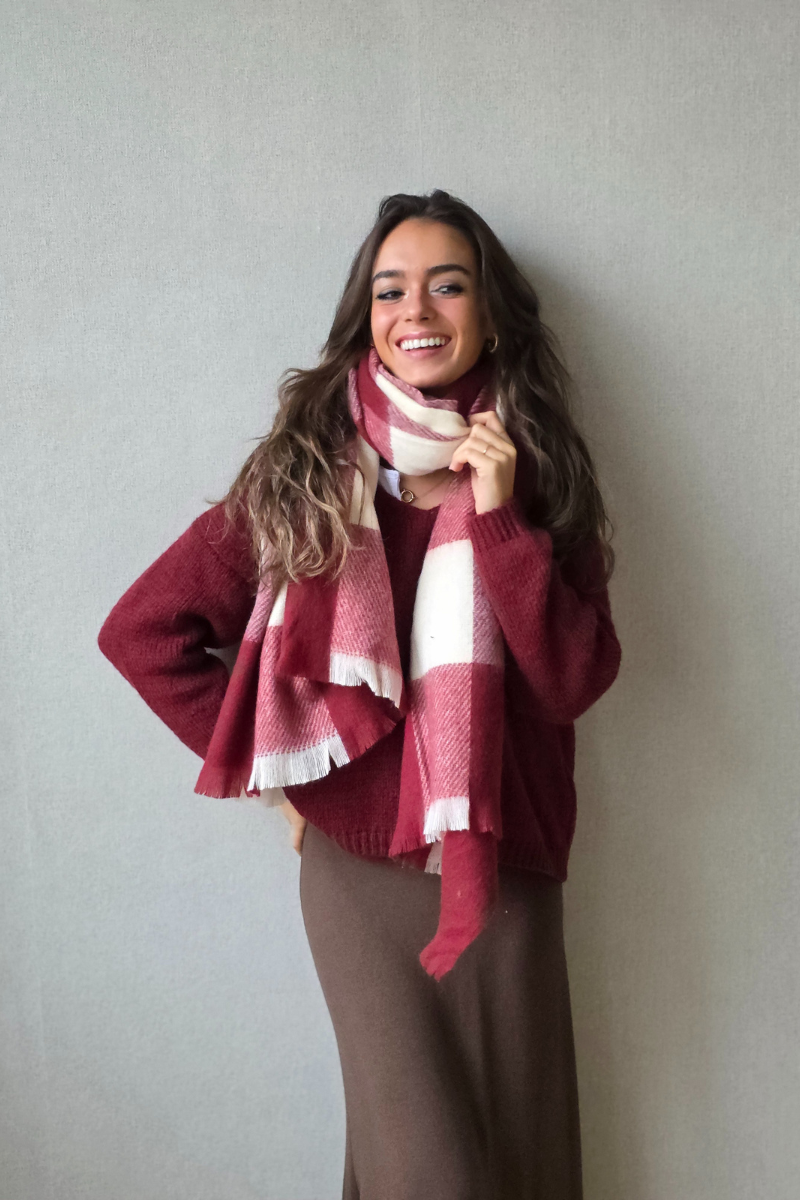 Bufanda de cuadros grandes Mariola granate
