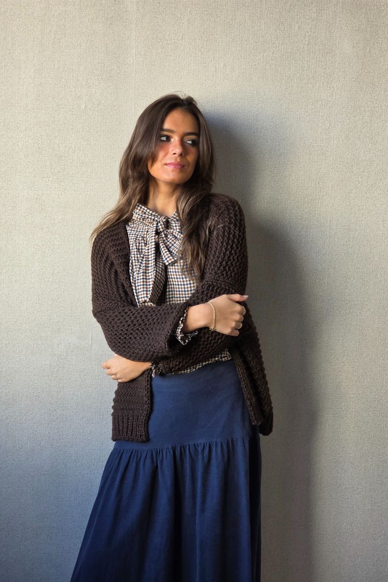 Falda larga de micro pana azul marino