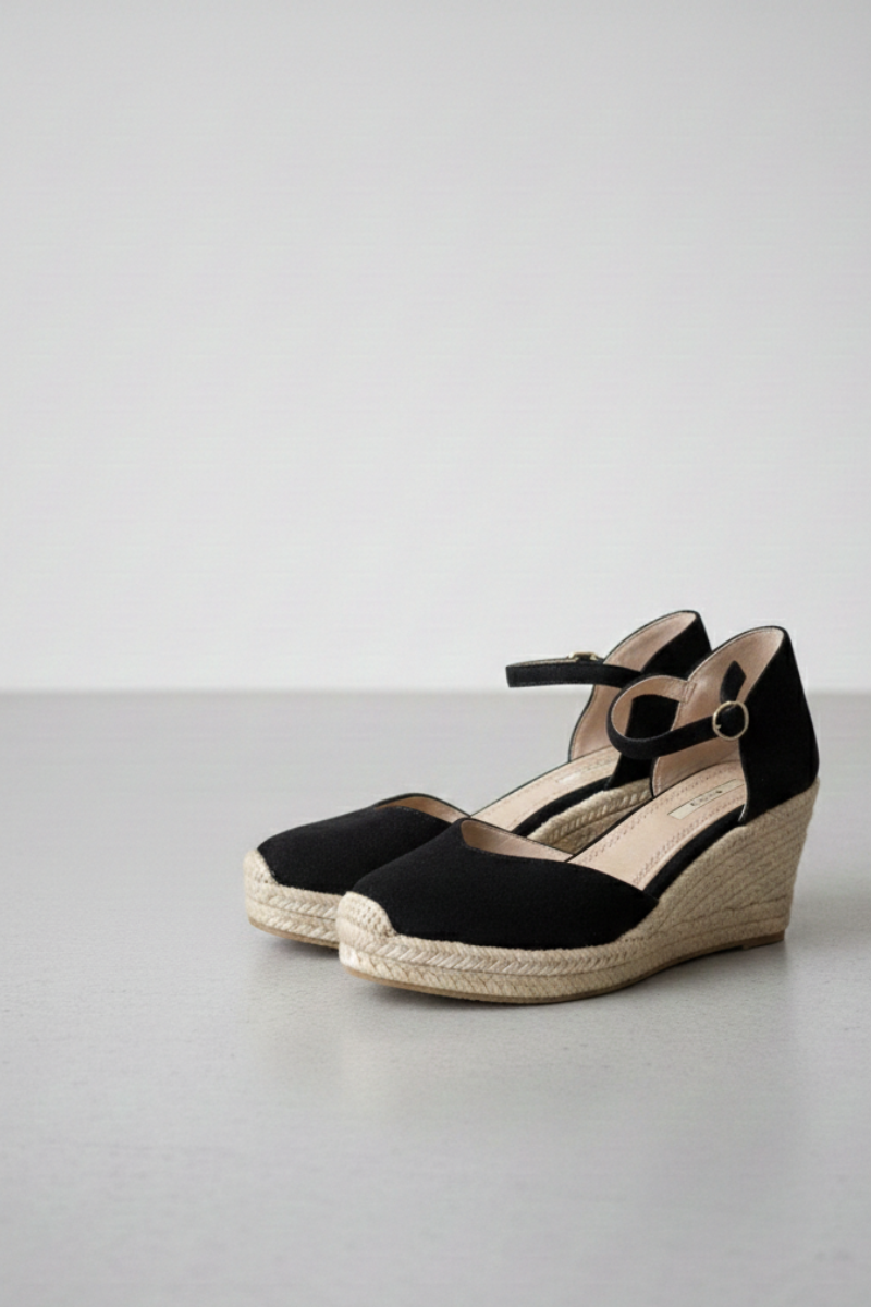 Alpargata Valenciana Cuña Negro - Plataforma Yute 8cm