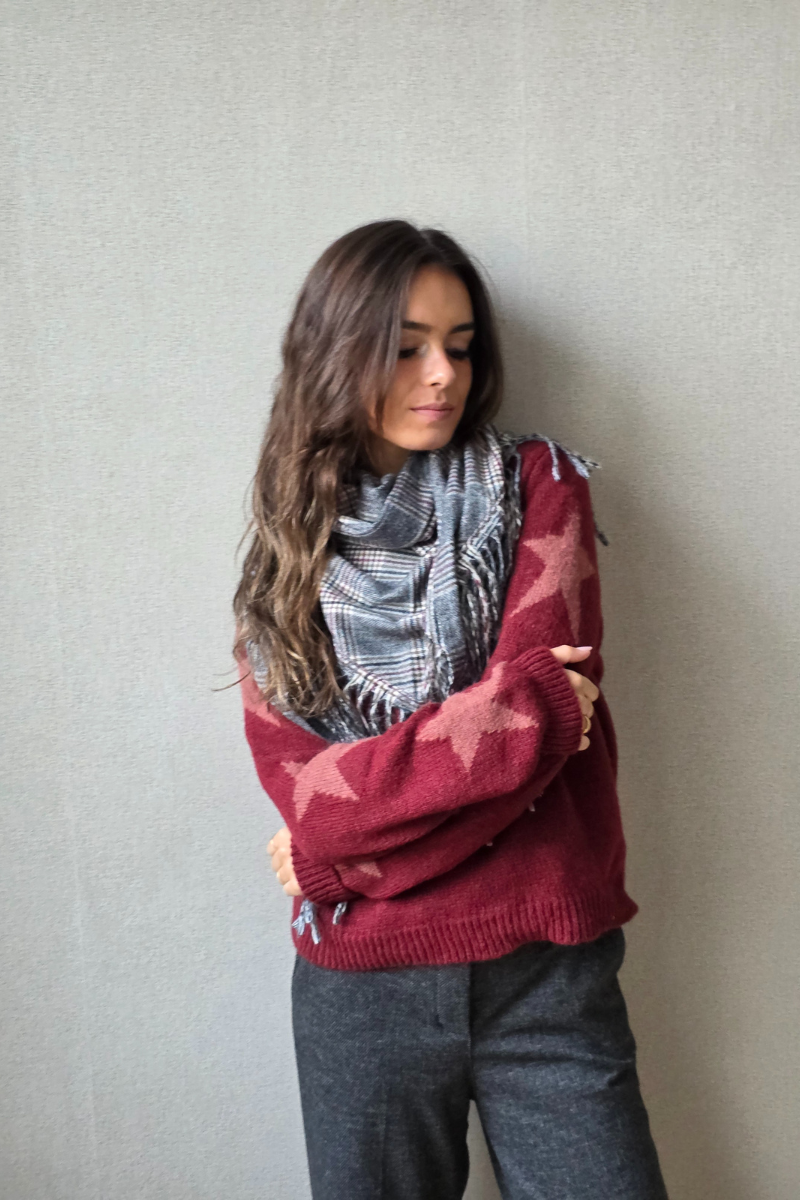 Bufanda escocesa triangulo y flecos azul