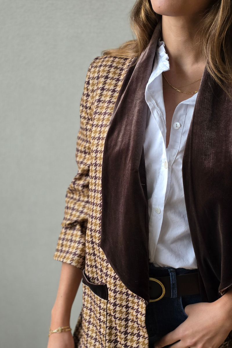 Americana oversize pata de gallo mostaza