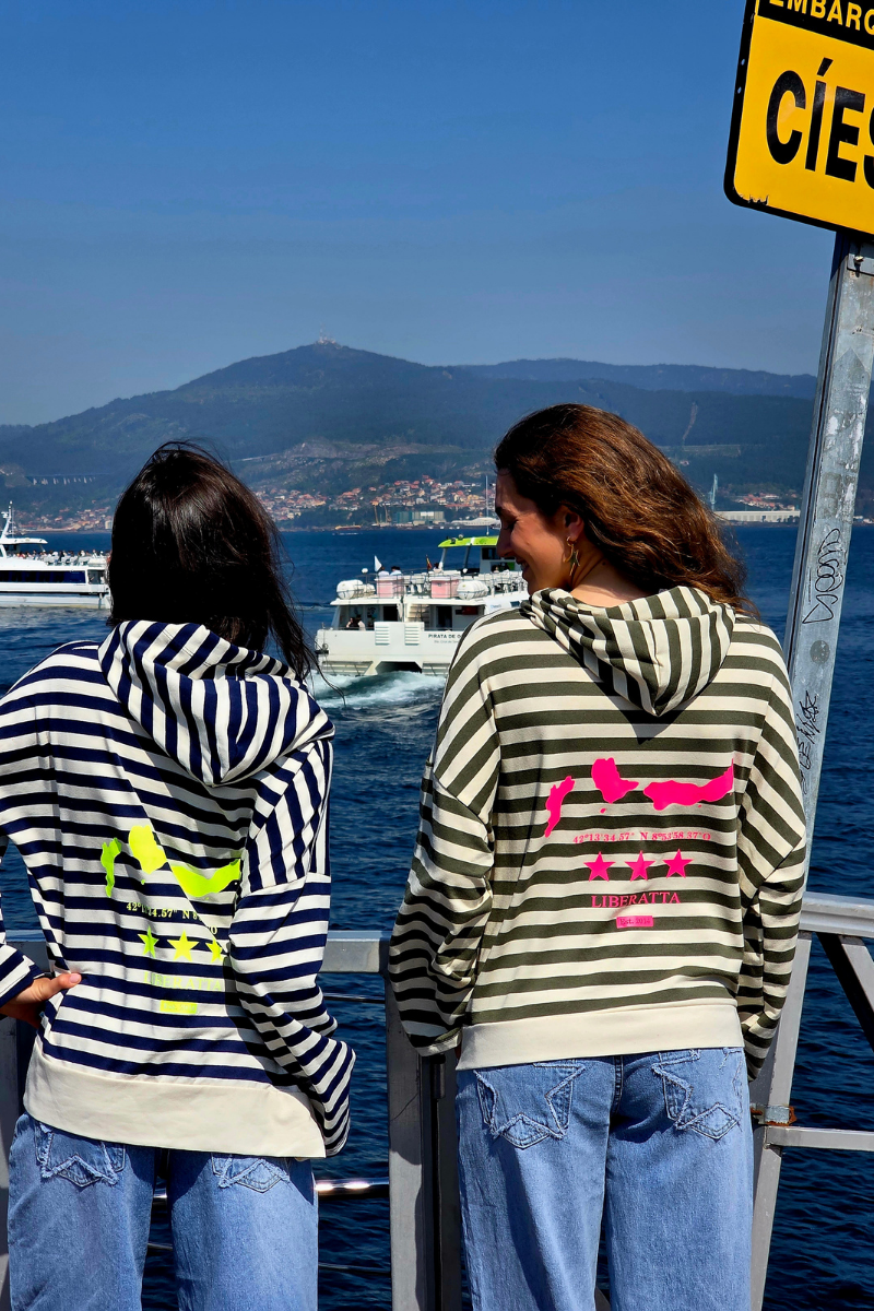 Sudadera de Rayas Verde Militar Estampado Cíes